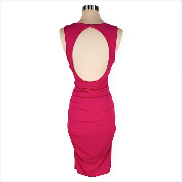 Nicole Miller Pink Stretch Jersey Ruched Bodycon Open Cutout Back Dress 8 - Picture 4 of 5